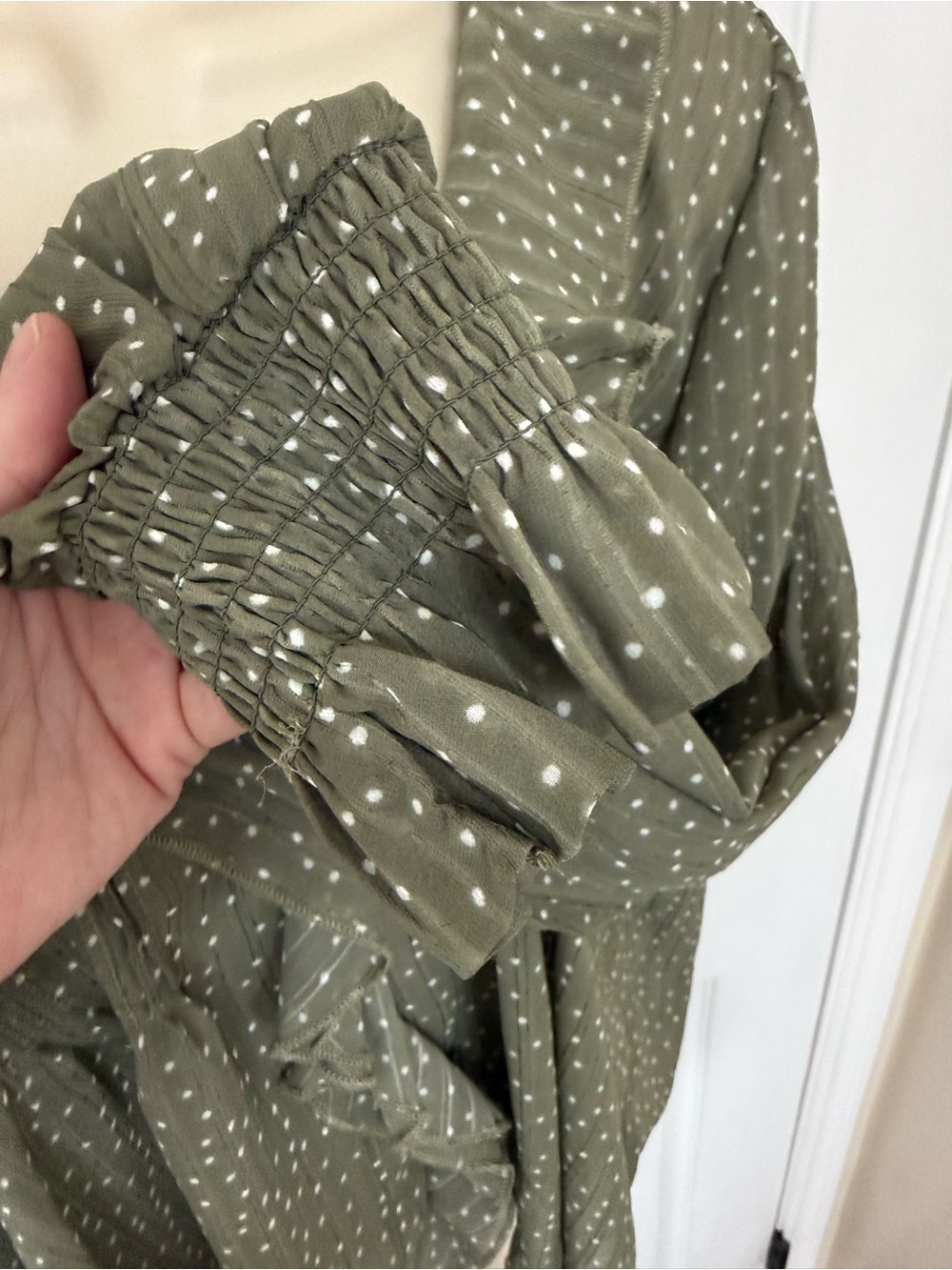 And Now This Green Polka Dot Ruffle Blouse Long Sleeve Sheer XL - Picture 9 of 14